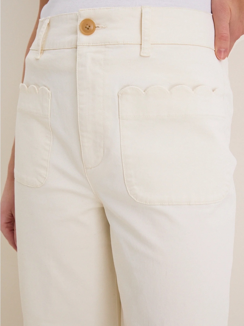 Tuckernuck Khaki Chino Wide Leg Stretch Davis Pants Scalloped Pockets Size 4